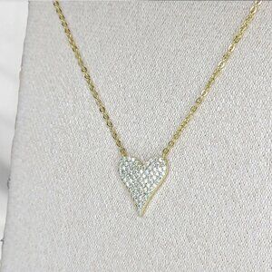 Gold Plated Sterling Silver Heart Necklace Pave Cubic Zirconia Pendant 16-18"